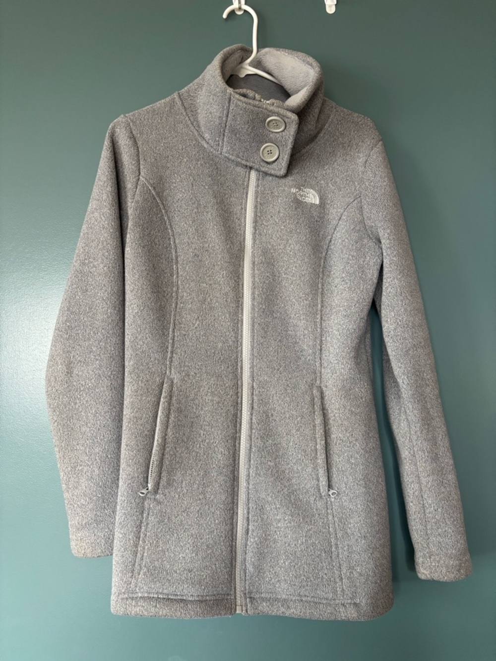 The North Face Women's Heather Gray Fleece Funnel-Neck Coat